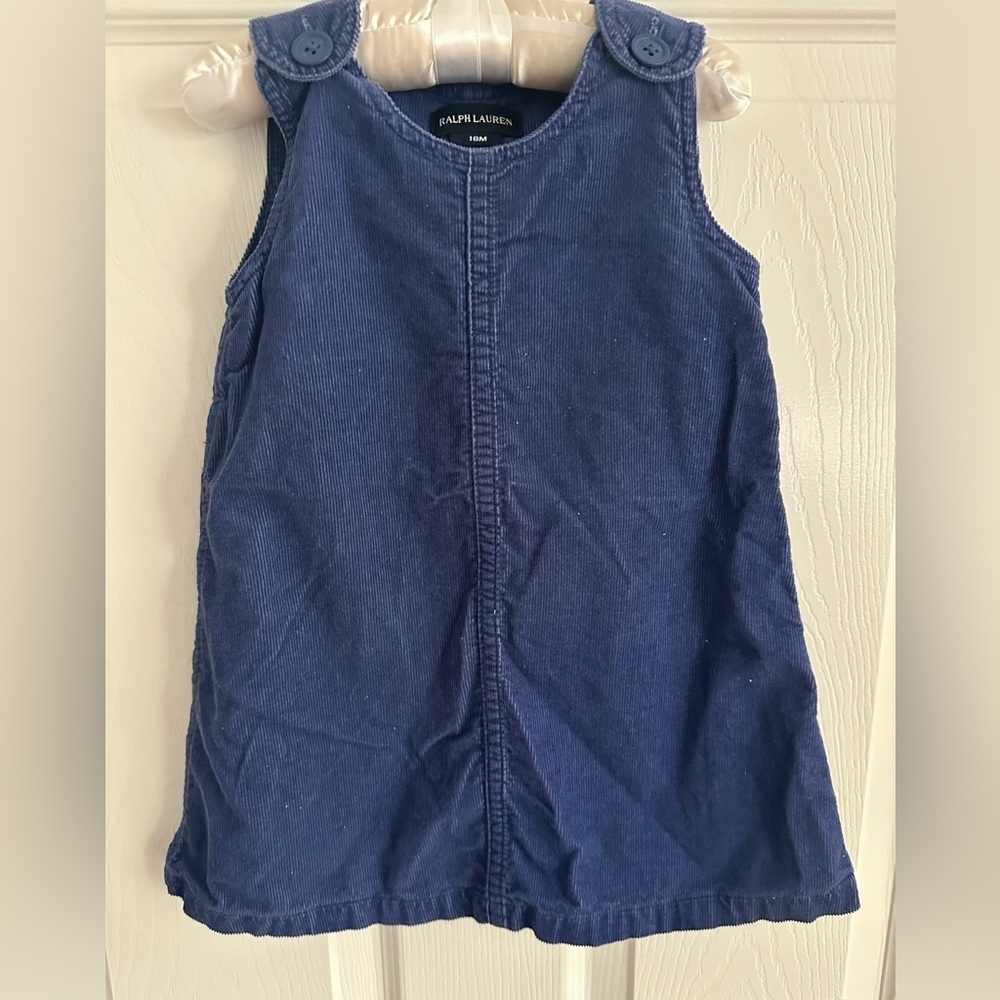Ralph Lauren Corduroy Blue Sleeveless Dress Kids Sz 18M Logo Embroidery on back